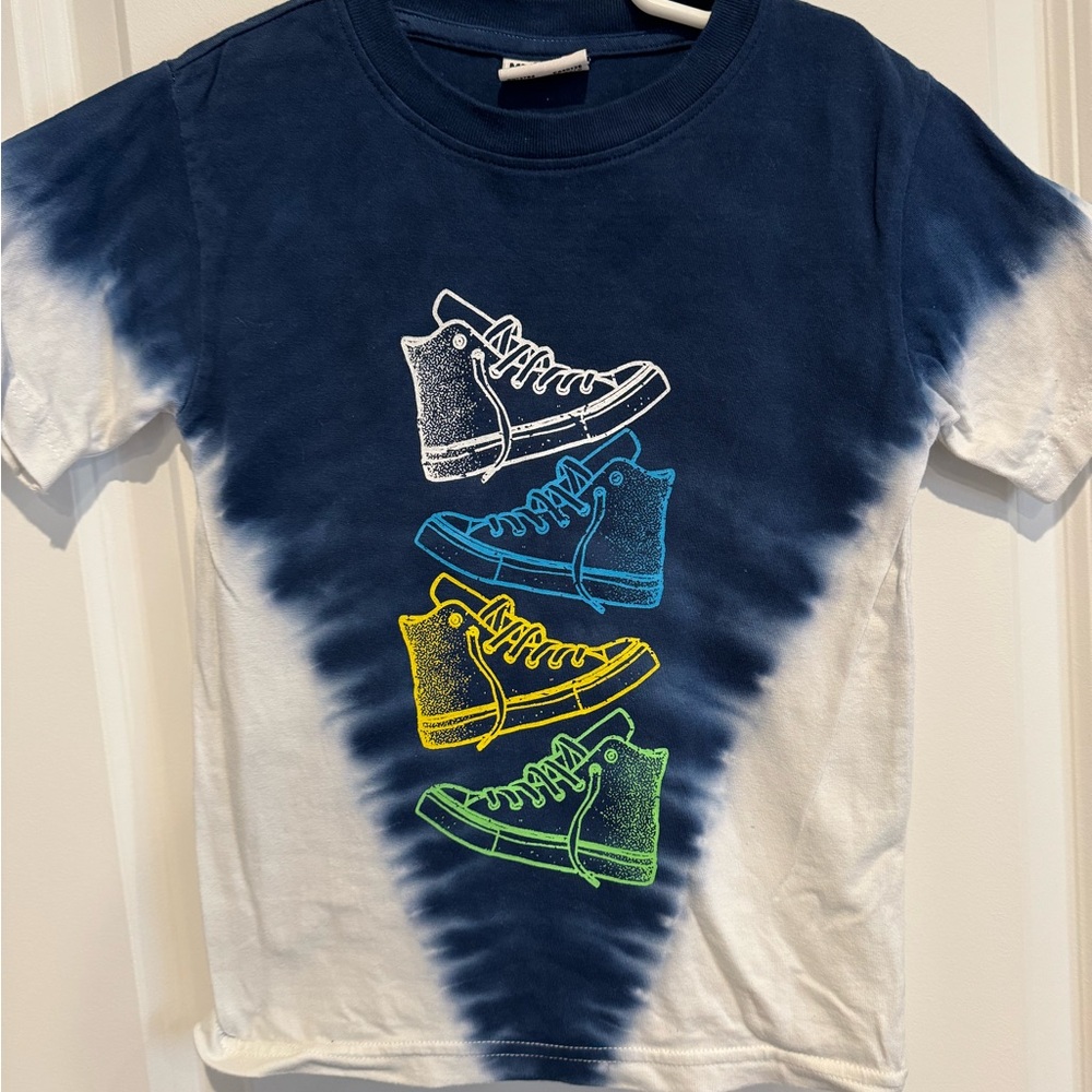 Mish Kids Graphic Tee with Sneakers Design - Blue & White